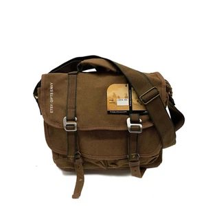 Bolso Mensajero 14x11 Marrón Lona Doble Correa Adolescente Viaje Escuela Laptop UniSex - Imagen 1 de 8