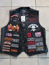 Diamond Plate Buffalo Leather Motorcycle Biker Vest Size L w/ Patches NEW