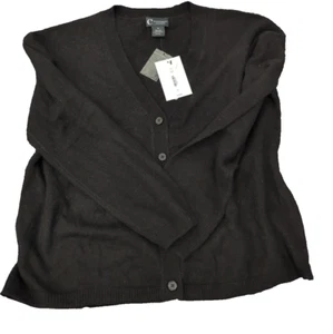 C by Bloomingdales 100% Cashmere Button Cardigan Sweater$178 Black Sz M DEFECT - Picture 1 of 5