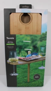 Bamboo WINE TABLE with Ground Stake Tovolo 16" x 8" Holds 2 Wine Glasses - Picture 1 of 8