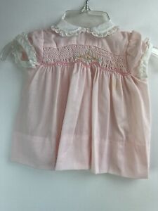 Polly Flinders Vintage Baby Girl Pink Floral Hand Smocked Dress 3 month