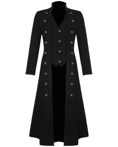 Men's Steampunk Military TRENCH COAT Long Jacket Black Gothic VTG/USA Sizes - Picture 1 of 3