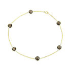14K Yellow Gold Anklet Bracelet With Smoky Topaz Gemstones 10.5 Inches