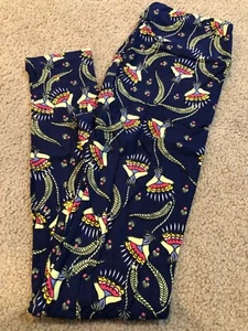 Lularoe OS Leggings Seuss Daisy Floral NEW blue Orange green Geometric Rare #122 - Picture 1 of 2
