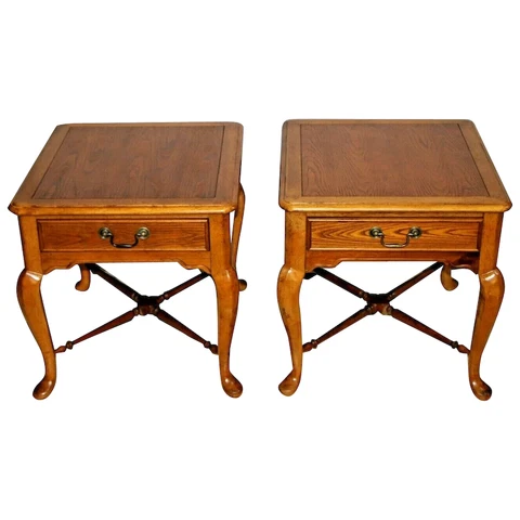Vintage Bernhardt furniture Nightstands Side Tables Matching set drawer Oak Cover