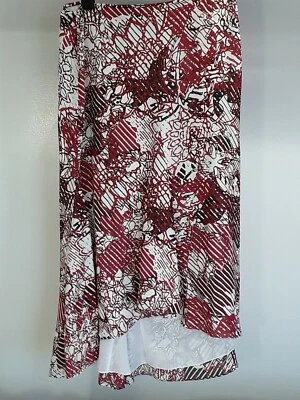 Linda Allard Ellen Tracy womens size 10 red white and black print hi low skirt - Image 1 of 4