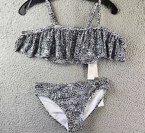 Calvin Klein 2-Piece Set Knot Bikini Swimsuit Girls L (12/14) Black/White Ruffle - Picture 1 of 14