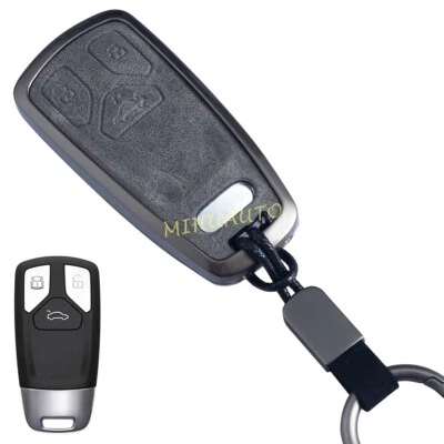 For 2018-2025 Audi A4 A5 Q5 S4 S5 SQ5 TT Metal Leather Key Fob Cover Case Chain - Image 1 of 4