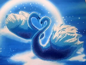 Finished Unframed Cross Stitch 5D Picture Swans Love Gift - Picture 1 of 4