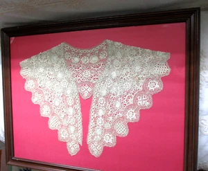 Antique Belgium Brussels duchess point de gaze lace stole collar shawl 20” wide - Picture 1 of 11