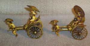 2 Vintage Carved Celluloid Rickshaw Asian Japanese Man Geisha Girl Figures - Picture 1 of 6