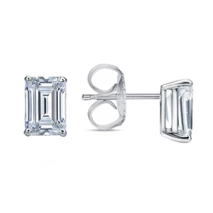 IGI F/VS 2.50 Ct Emerald Lab Created Grown Diamond Earrings 14K White Gold Push - Picture 1 of 3