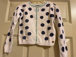 Catimini White with Blue Dots Cardigan Sweater Girls Size 5 - Picture 1 of 3