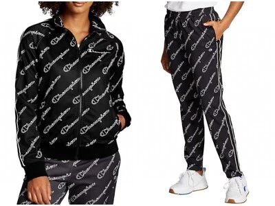 NWT Champion Womens 2pc tracksuit set All Over Print Activewear Black Size M - Image 1 of 4