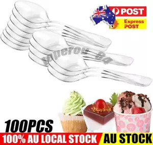 100X Plastic Ice Cream Mini Spoons Dessert Serving Disposable Party Teaspoon AU - Picture 1 of 7