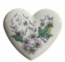 VINTAGE AVON HEART FLORAL BROOCH Pin Ceramic Porcelain Signed Purple Flowers 