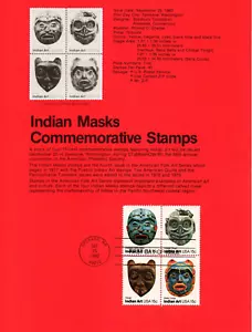 USPS FDC First Day Cover Souvenir Sheet Indian Masks Block Of 4 Scott #1937A - Picture 1 of 3