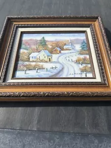 Vintage Winter Herbst Schnee Stadt Landschaft Öl Leinwand Gemälde von D. Gardner - Bild 1 von 4