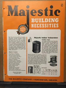 Vtg Majestic Co Trade Catalog 1951 Incinerators Fireplace Grate Damper Chutes - Bild 1 von 3