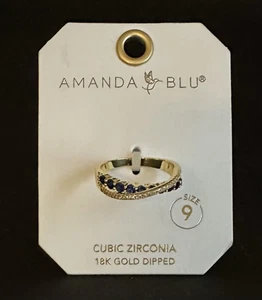 Amanda Blu Ring Sapphire & Cubic Zirconia Double Band 18K Gold Dipped Size 9 - Picture 1 of 5