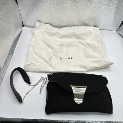 CELINE Curved Flap Shoulder Bag Suede Medium NEW - Image 1 of 4