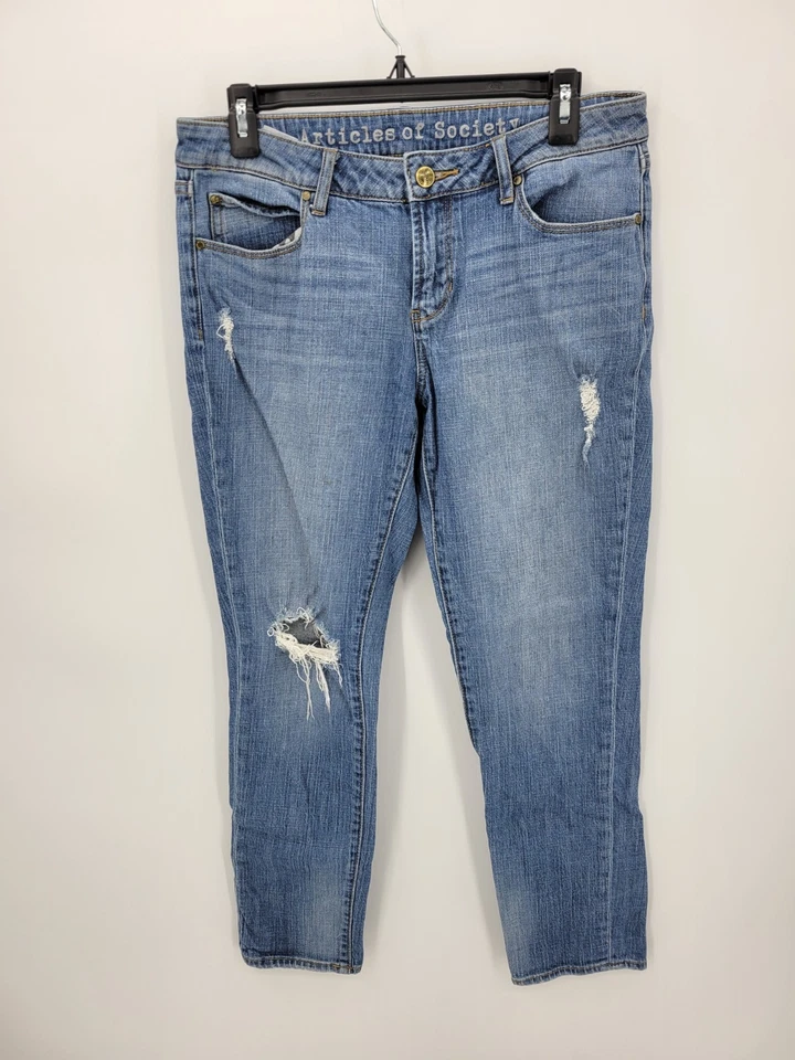 Pantalones de mezclilla elásticos cónicos desgastados Articles of Society azules para mujer 28 grunge Foto 1 de 4