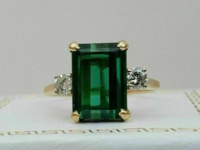 2.50Ct Emerald Cut Lab Created Green Emerald Engagement Ring Yellow Gold Plated - Image 1 of 4