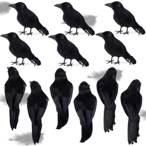 12 Pack Halloween Black Feathered Crows, Realistic Looking Halloween Birds De... - Picture 1 of 7