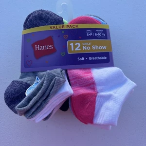 NEW - Hanes Girls - Cool Comfort - No Show Socks - 12 Pack - Small - Picture 1 of 3