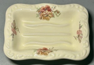 VINTAGE Athena USA Ceramic Cottage Pink Floral Rose Soap Dish California Pottery - Picture 1 of 4
