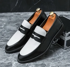 Neue schwarz & weiße Penny Loafer, Slipper halbformell, elegante Schuhe, schneller Versand - Bild 1 von 2