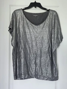 Eileen Fisher Womens Metallic Silver Top 100% Cotton Size Large - Picture 1 of 6