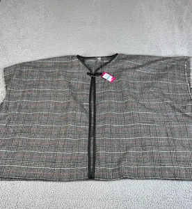 Poncho de franela Vince Camuto para mujer talla única negro rojo a cuadros chal envolvente - Imagen 1 de 18