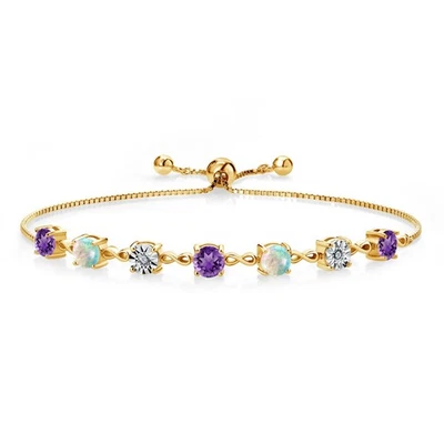 Brazalete de plata enchapado en oro amarillo de 18 quilates ópalo simulado blanco amatista de 2,44 quilates Foto 1 de 3