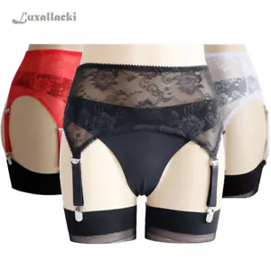 Straps-Strumpfgürtel transparent Blumen Spitze 4 Träger Unterwäsche Dessous - Bild 1 von 36