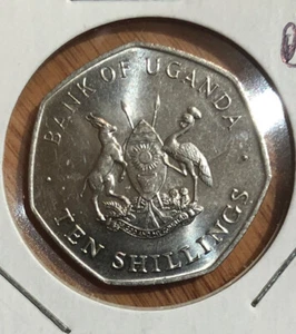 1987 Uganda 10 Shillings UNCIRCULATED Nickel Plated Steel Coin-KM#30 - Picture 1 of 4