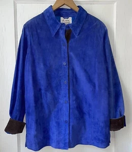 Linea by Louis Dell Olio Suede Jacket Blue Brown Trim Western Size Medium - Picture 1 of 11