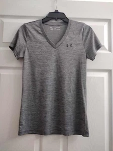 Under Armour graues HeatGear Damen halb tailliertes sportliches V-Ausschnitt T-Shirt Gr. Small - Bild 1 von 4