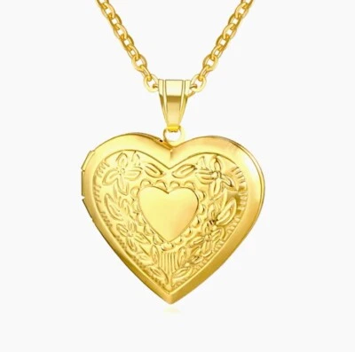 Gold XXL Herz Medaillon Aufklappbar für 2 Fotos mit Halskette Bilder - Bild 1 von 4