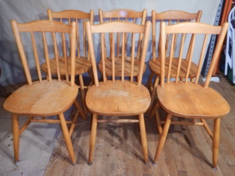 Set of SIX Chairs Rock Maple MCM farmhouse style Solid & Sturdy ready to paint Cover