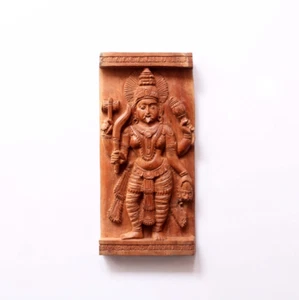 Statua Kali dea indù Shakti Durga pannello da parete in legno intaglio tempio vintage - Foto 1 di 4