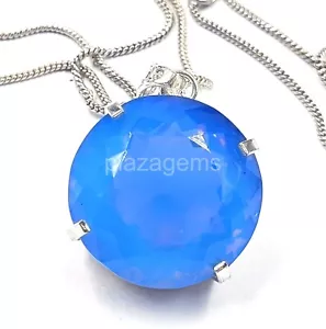 Ciondolo in argento 925 pietra taglio tondo EGL opale blu naturale Welo 104-106 ct gemme 24N - Foto 1 di 6