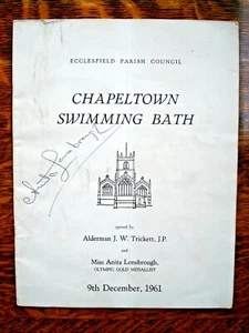 RARE 1960 Olympic Gold Medal Anita Lonsbrough Signed Swimming Pool Program WOW! - Foto 1 di 9