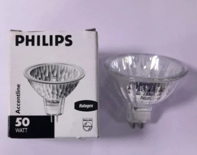 2x 50W Philips MR16 GU5.3 12V Halogen Accentline Spot Light Bulb Lamp UV Block - Image 1 of 4