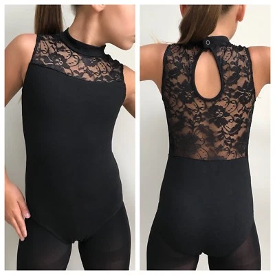 Black Leotard.7-14 Years Gymnastic Dance wear UK Lace Turtle Neck Ballet Dance  - Image 1 of 4