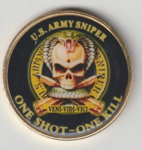 US Army Sniper Veni Vidi Vici One Shot-One Kill Gold Challenge Coin Collectibles - Picture 1 of 4