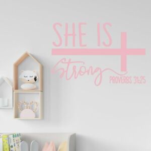 She is Strong Nursery Kid's Girl Room Faith Vinyl Wall Decal Sticker Home Decor