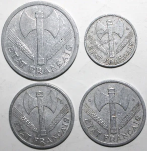 Vichy France 4 Coin Lot 1943 1944 B C - 50 Centimes 1 Franc 2 Francs WWII WW2 - Picture 1 of 2