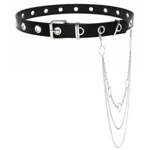 Grommet Leather Belt with Detachable Chain Punk Aesthetic Waist Belt Rock Jea... - Picture 1 of 7