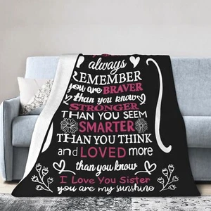 Flannel Bedspread Sofa Throw Blanket Warm Words to Sister Holiday Birthday Gift - Picture 1 of 30